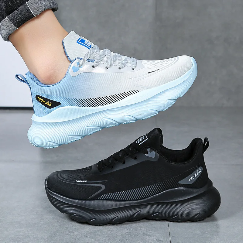 

Breathability Casual Sneakers Lace Up Flats Lightweight Comfortable Black Anti-slip Running Shoes Outdoor Sports Men Women
