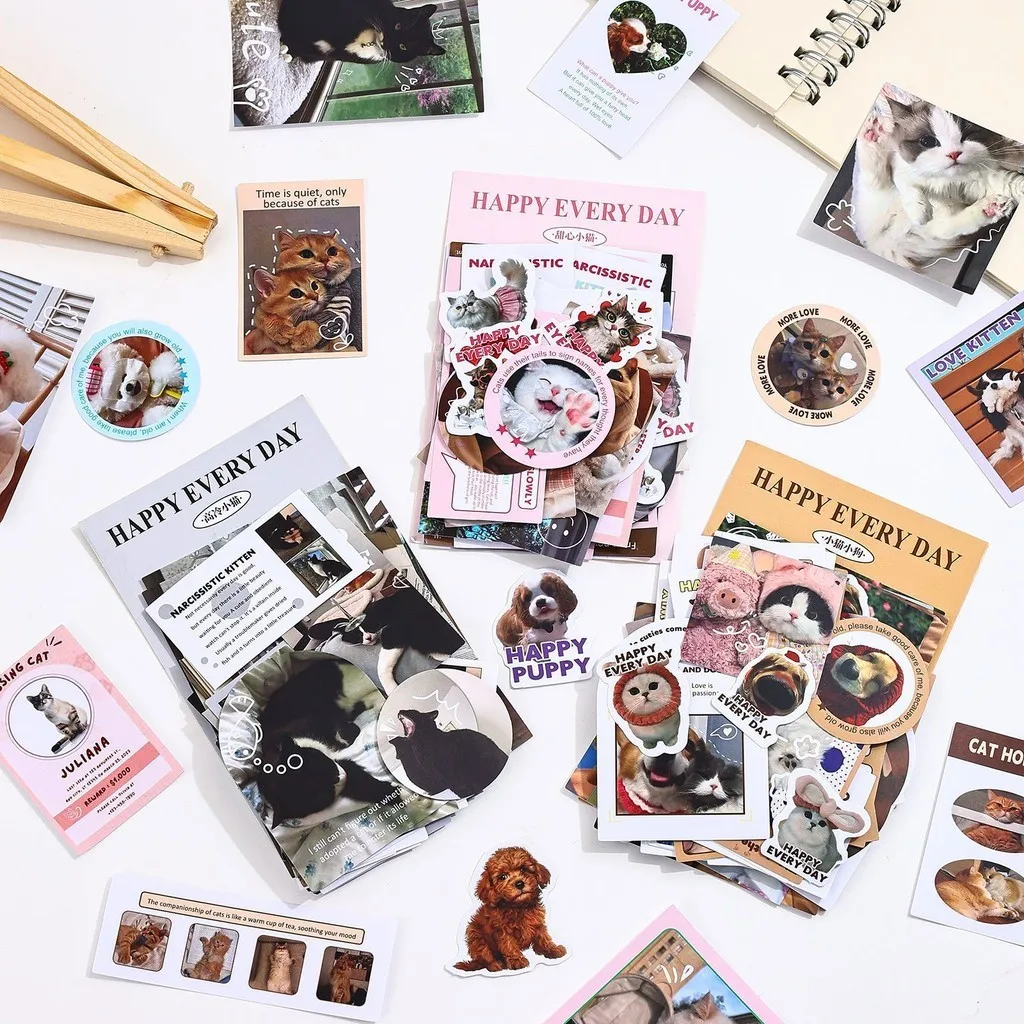 50개 귀엽고 사랑스러운 강아지와 고양이 일상 그래피티 스티커 헬멧 자전거 핸드 어카운트 데칼 블링블링스티커스 스토어