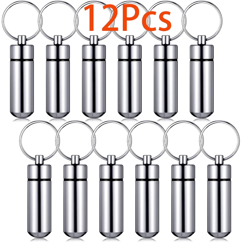 

12Pcs Keychain Pill Holder Small Pill Box Keychain Portable Waterproof Metal Pill Container Case Holder Organizer