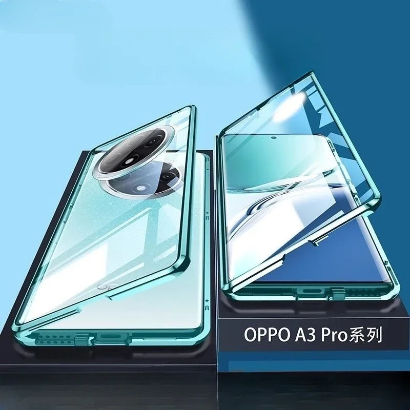 Металлическая магнитная деталь 360 для OPPO A3 Pro, двухсторонняя стеклянная Защита объектива камеры для OPPOA3 Pro A 3 Oppo A3Pro, крышка Coque