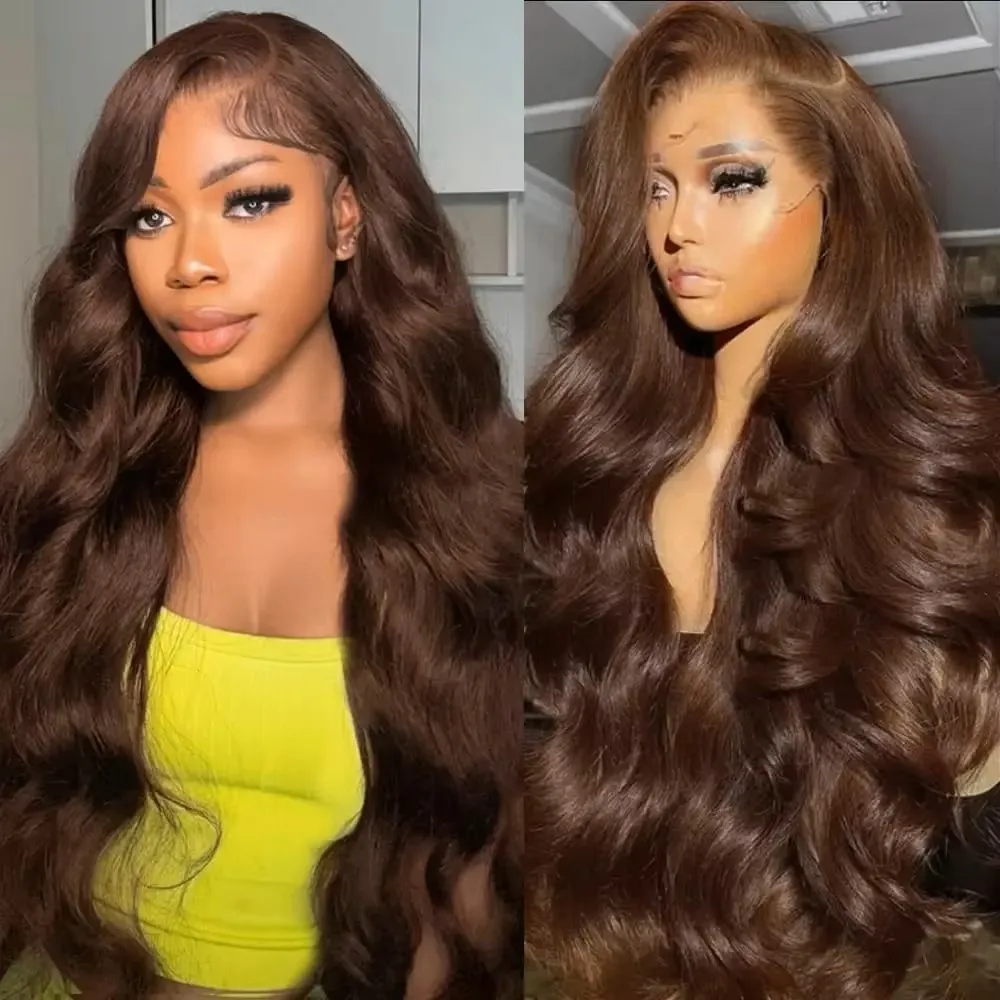 34 36 Inches 200% Chocolate Brown 13x4 13x6 HD Lace Front Human Hair Wigs Body Wave Brazilian Colored Lace Frontal Wig For Women