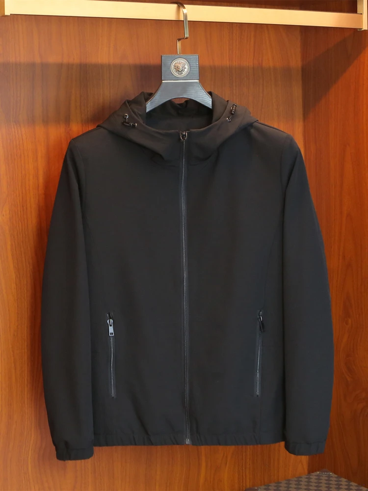 

Мужская тонкая повседневная куртка Slim Fit с капюшоном на весну-осень, из полиэстера, с длинными рукавами, дышащая, на молнии
