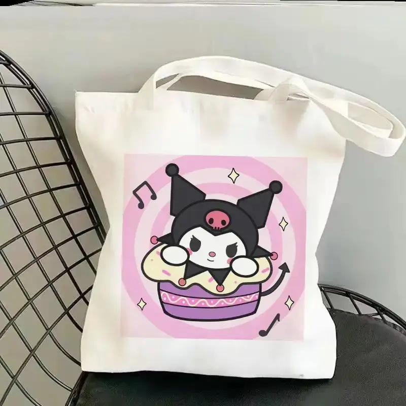 

Sanrio женская сумка с героями мультфильмов, милая парусиновая сумка Kuromi, экологически чистая портативная сумка большой емкости для покупок для отдыха, подарок
