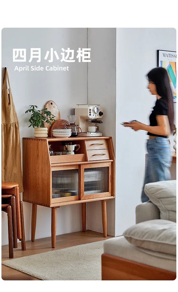 All solid wood cherry wood dining side cabinet small apartment dining room kitchen space saving cabinet locker