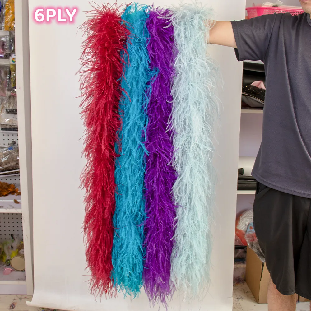 6 10Ply Fluffy Ostrich Feather Boa Natural Ostrich Plumage Scarf Trim for Shawl Decoration Carnival Clothes Accessory Crafts 2M