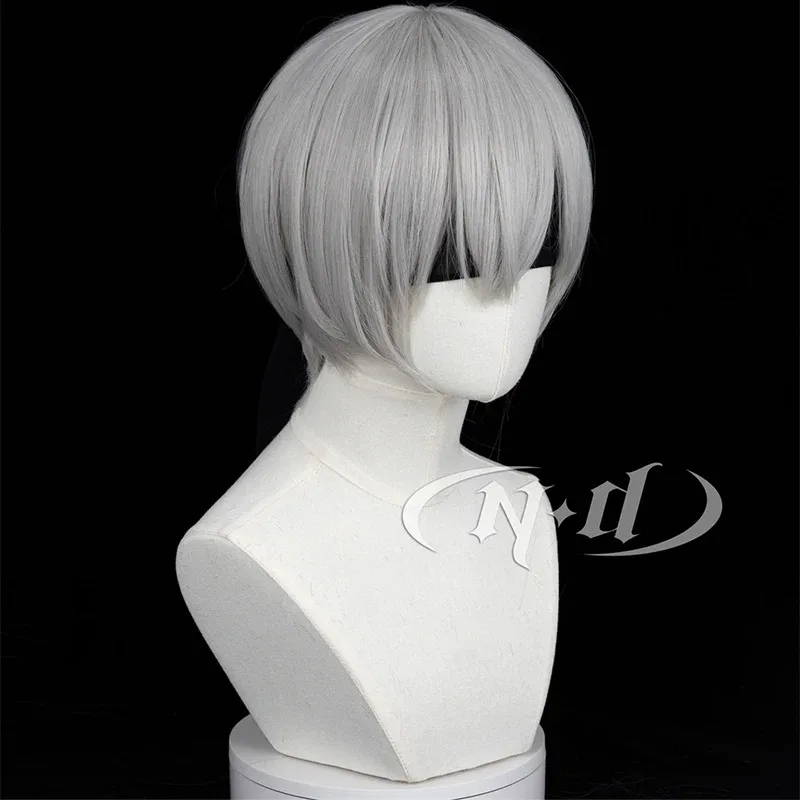 Cynd yorha no.9 tipo s 9s perucas cosplay nier automata curto cabelo cinza perucas cosplay para comic con coser festa de halloween sintético