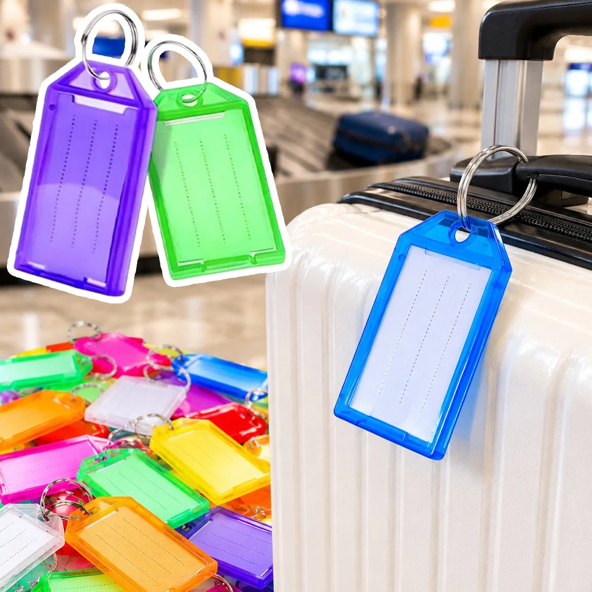 12/24/36/48Pcs Random Color Keychain Tags Transparent Flap Labels Double Sided DIY Marking for Travel Luggage Keys Airport ZSY