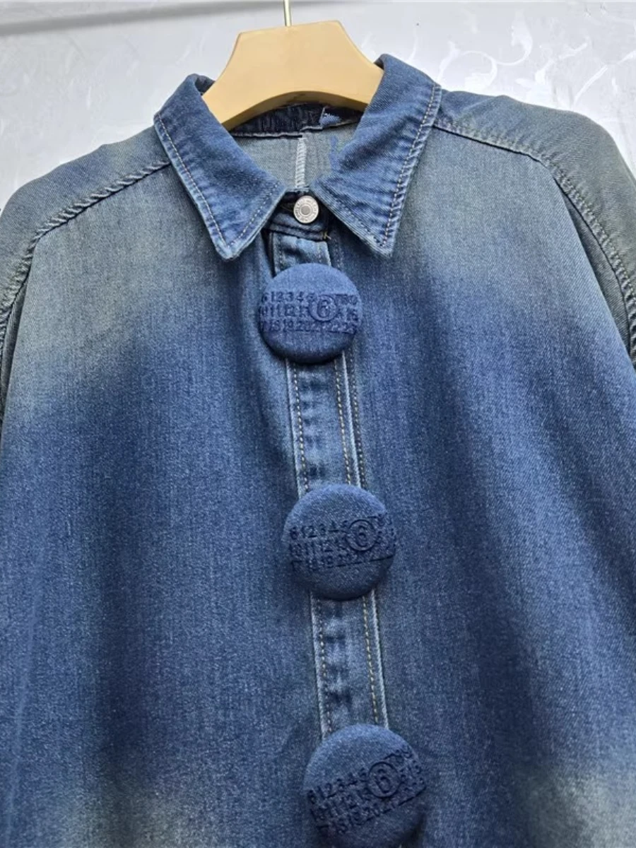 GALCAUR Blue Spliced Buttons Chic Jacket Female Lapel Long Sleeve Loose Design Vintage Women's Jackets Autumn Fashion Style New