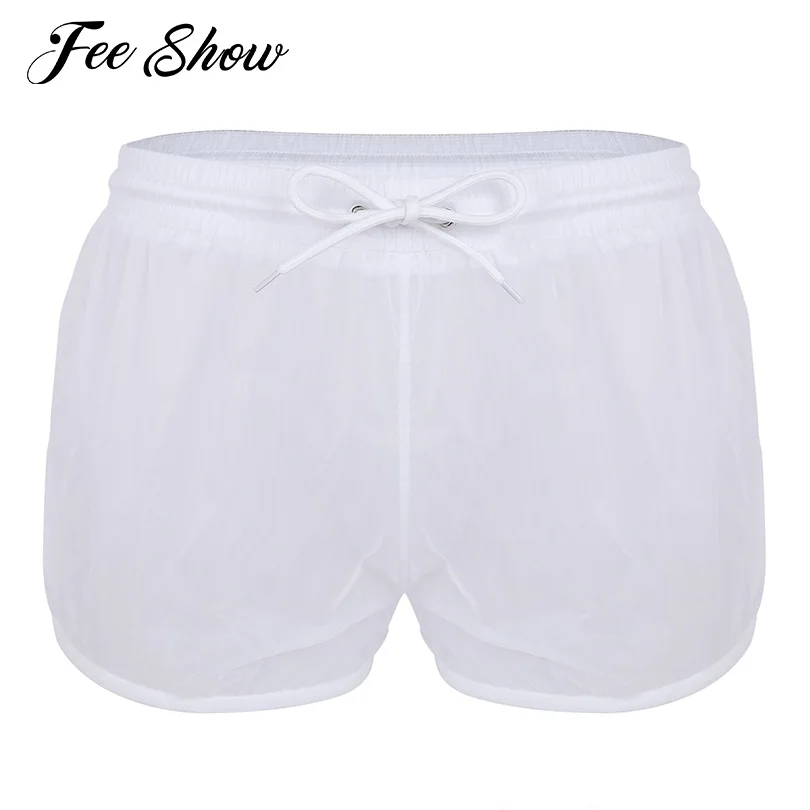 Men Soft See Through Fabric Swimsuit Beachwear Drawstring Lightweight Boxer Shorts Panties Casual Swimming Boxer Shorts Swimwear