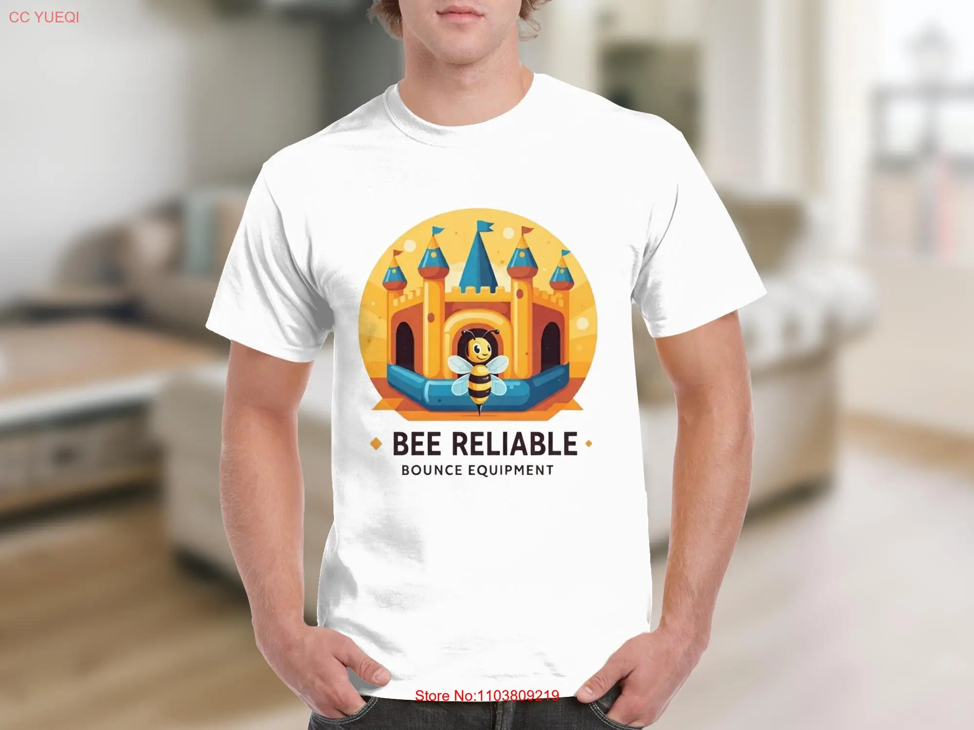 BEE RELIABLE Bounce Equipment Fun T Shirt Cute Cartoon Playful Castle Design for Kids and Adults long or short sleeves BEE RELIABLE Bounce Equipment Fun T Shirt Cute Cartoon Playful Castle Design for Kids and Adults long or short sleeves