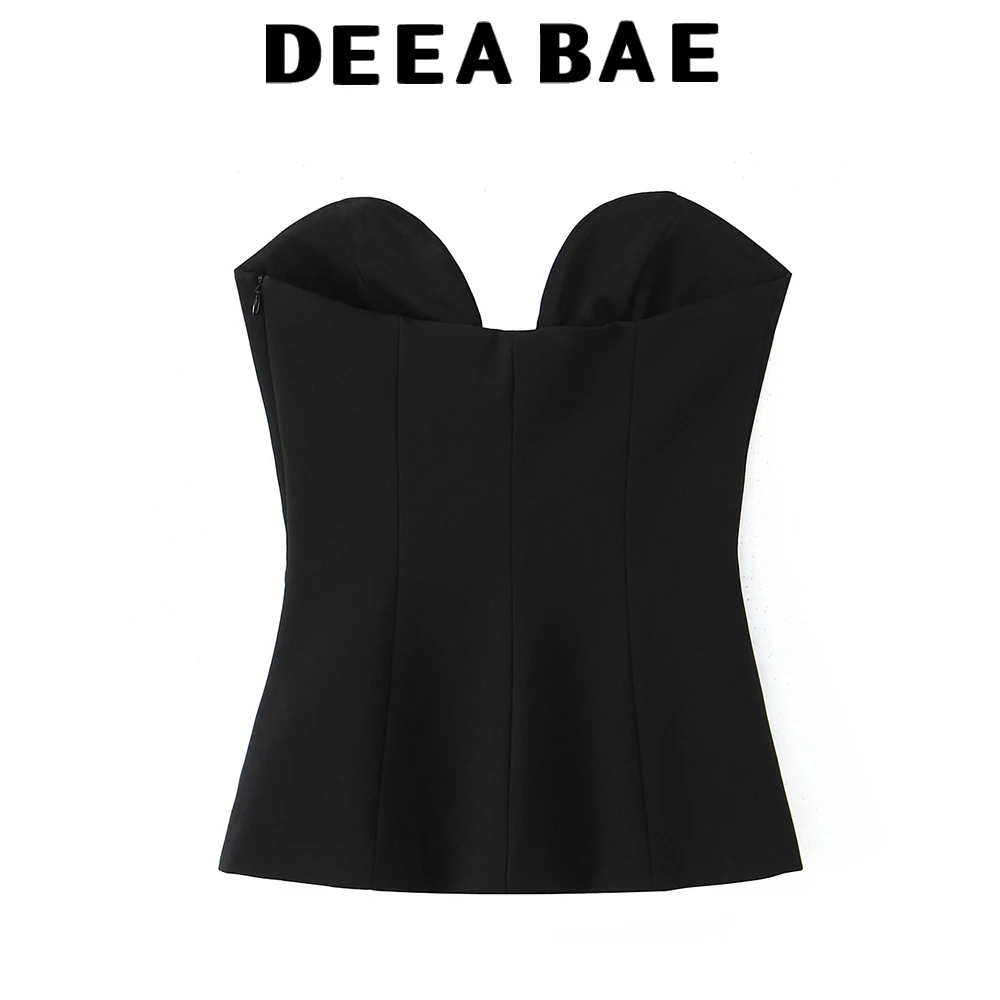 DEEABAE Zimowa nowość: francuski top damski z odkrytymi ramionami, głębokim dekoltem w kształcie serca i kontrastową kwiatową bluzą bez ramiączek.