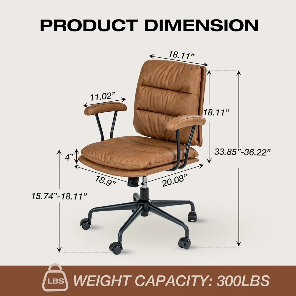 كرسي مكتب من الجلد الصناعي ، كرسي دوار مريح للعمل ، دعم أسفل الظهر ، مساند للذراعين قابلة للإزالة ، قابل للتعديل