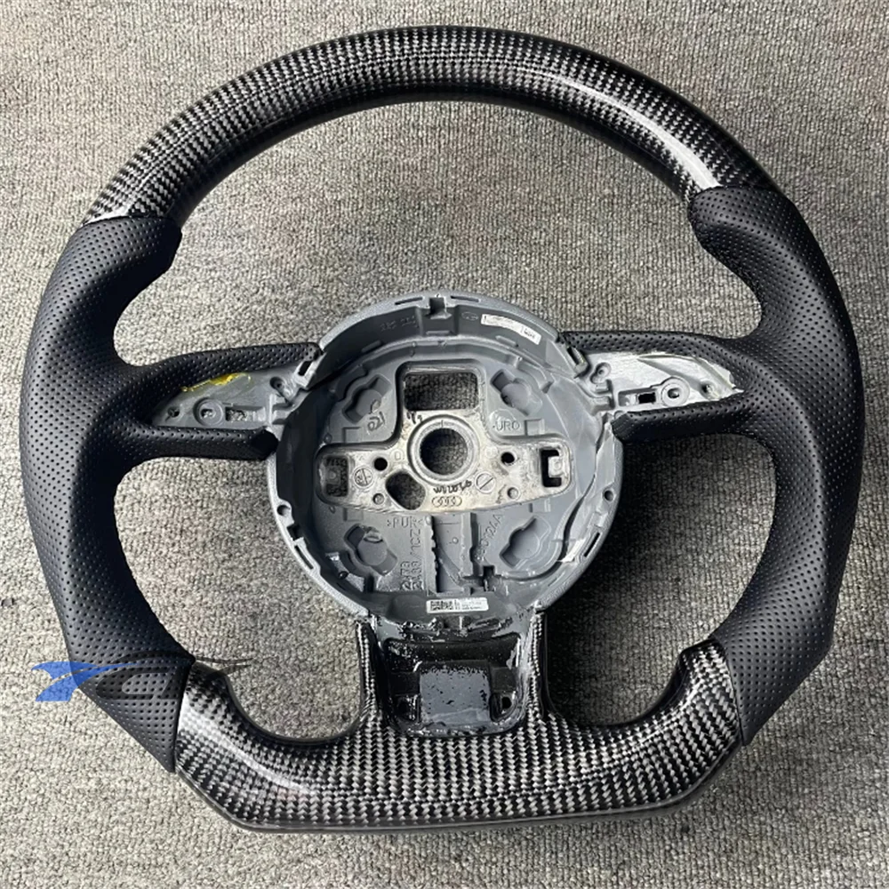 

Custom Black Carbon Fiber Black Leather Steering Wheel Fit for Audi A6 2008 2009 2010 2011 2012 2013 2014 2015