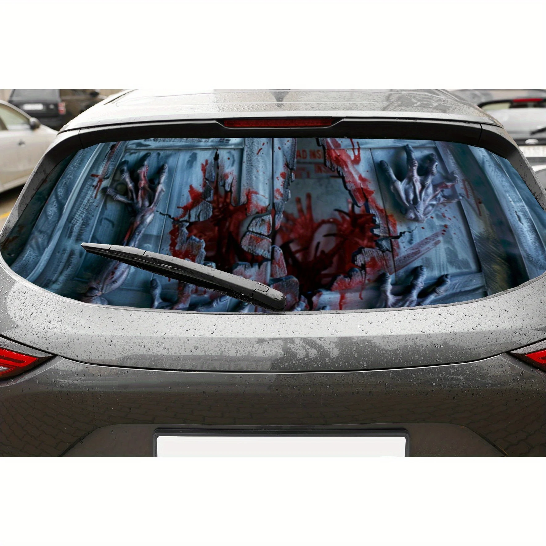 

Eerie Zombie Warning PVC Perforated Car Vinyl Wraps, Privacy Enhancing Design for Rear Window, Car Rear Windshield Sticker for M