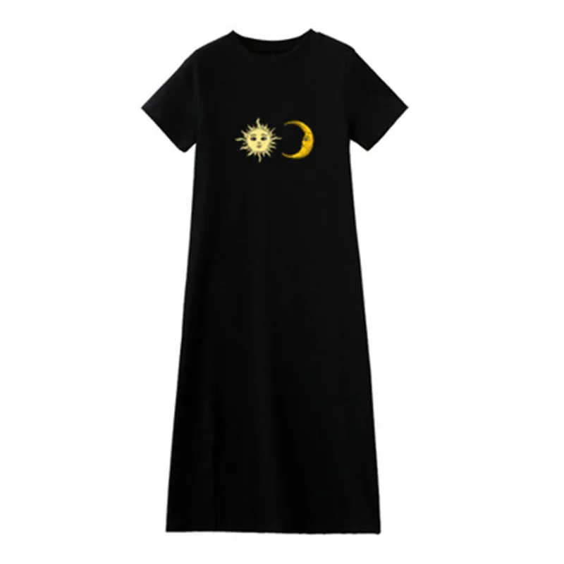 Robe d'été Midi noire pour femmes, t-shirt, lettre imprimée, décontracté, ample, mode étudiante, vêtements coréens, 3XL, 2022