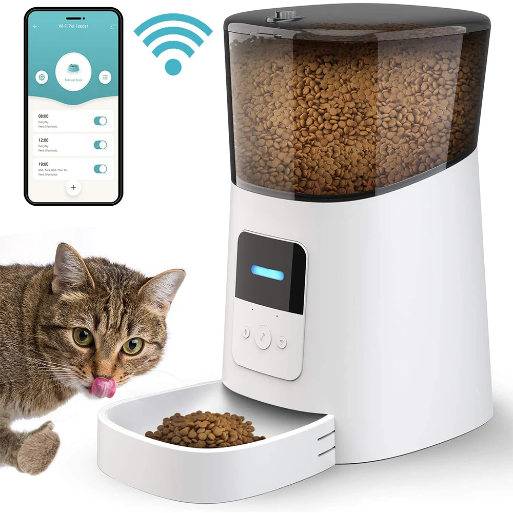 

6L Auto Pet Cat Dry Food Dispenser Automatic Cat Feeder Intelligent Timed Quantitative Visible Wifi Smart Pet Feeder