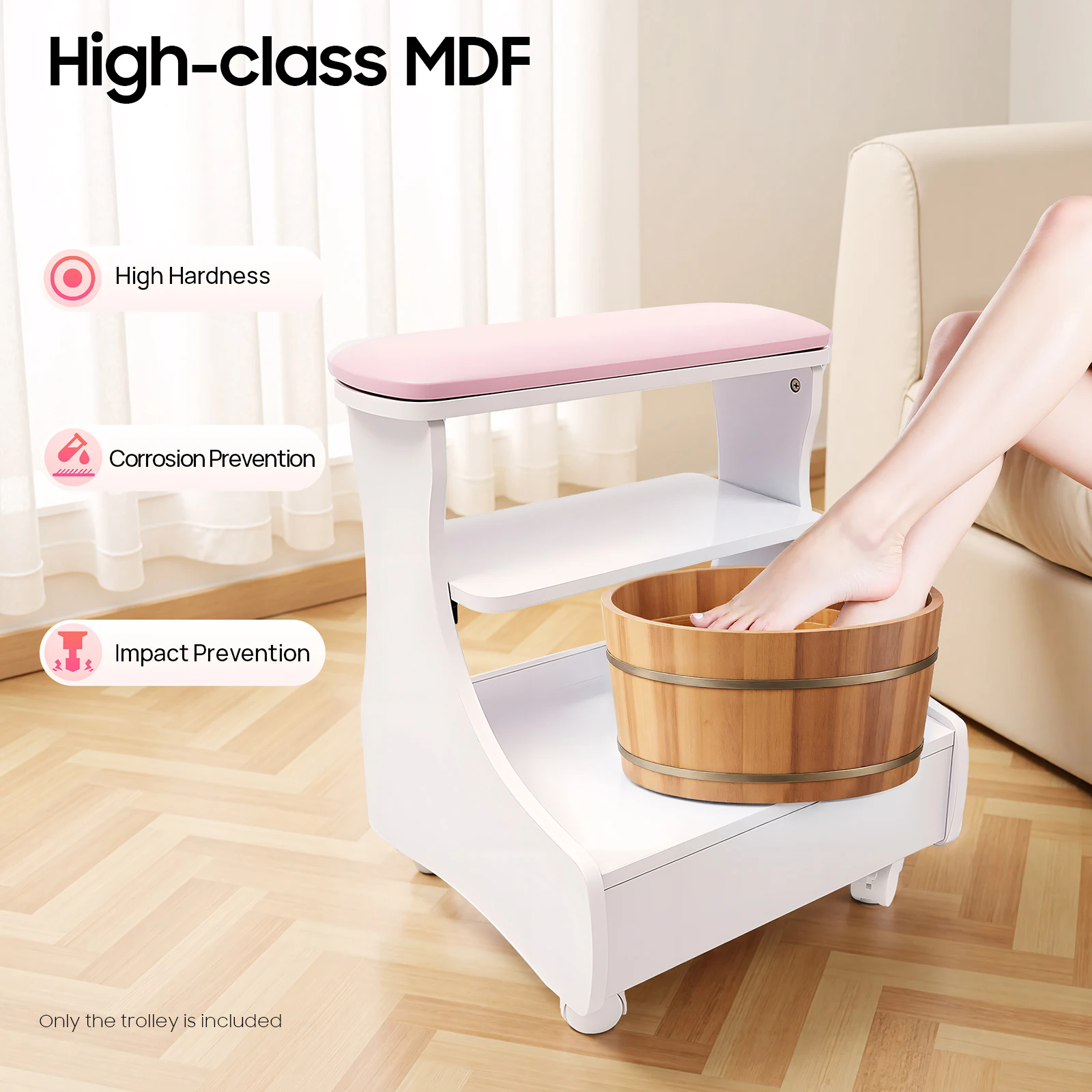 

High-quality MDF Floor Standing Foot Rest Pedicure Manicure Funiture 4 Universal Wheels With Brakes Max Load 20kg