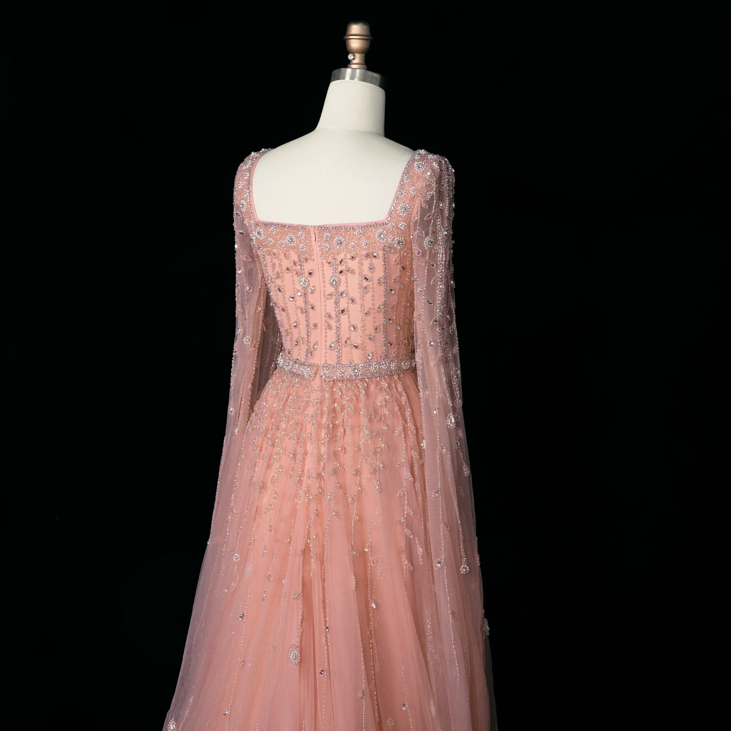 Sharon Said Luxuriöses Flieder-Champagner-Abendkleid mit Quadratischem Ausschnitt und Ärmeln, Rosa Muslimisches Abendkleid für Hochzeitsfeier, SS494 Maßanfertigung – Detail 8