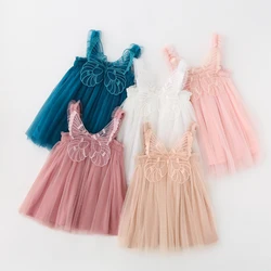 Toddler Girls Tulle Dress 3D Butterfly Ruched Sleeveless Layered Dress Summer Casual Clothes Princess Dress 1 to 2 3 5 7 Years
