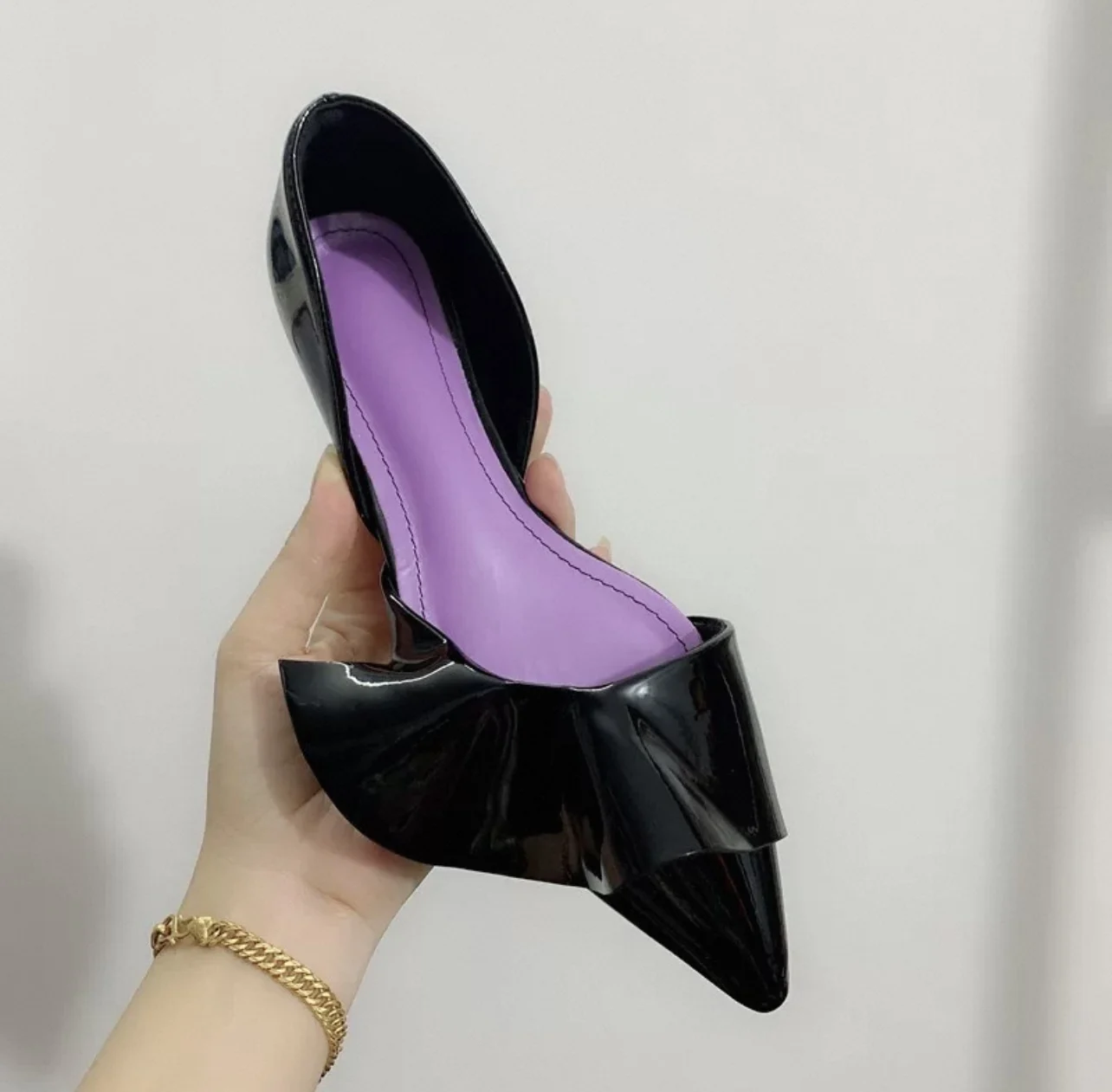 Ruffles Patent Leather Women Sandals Pointed Toe Stiletto Cover Heel Side Air High Heels Mixed Colors Slip On Shallow Shoes Sexy