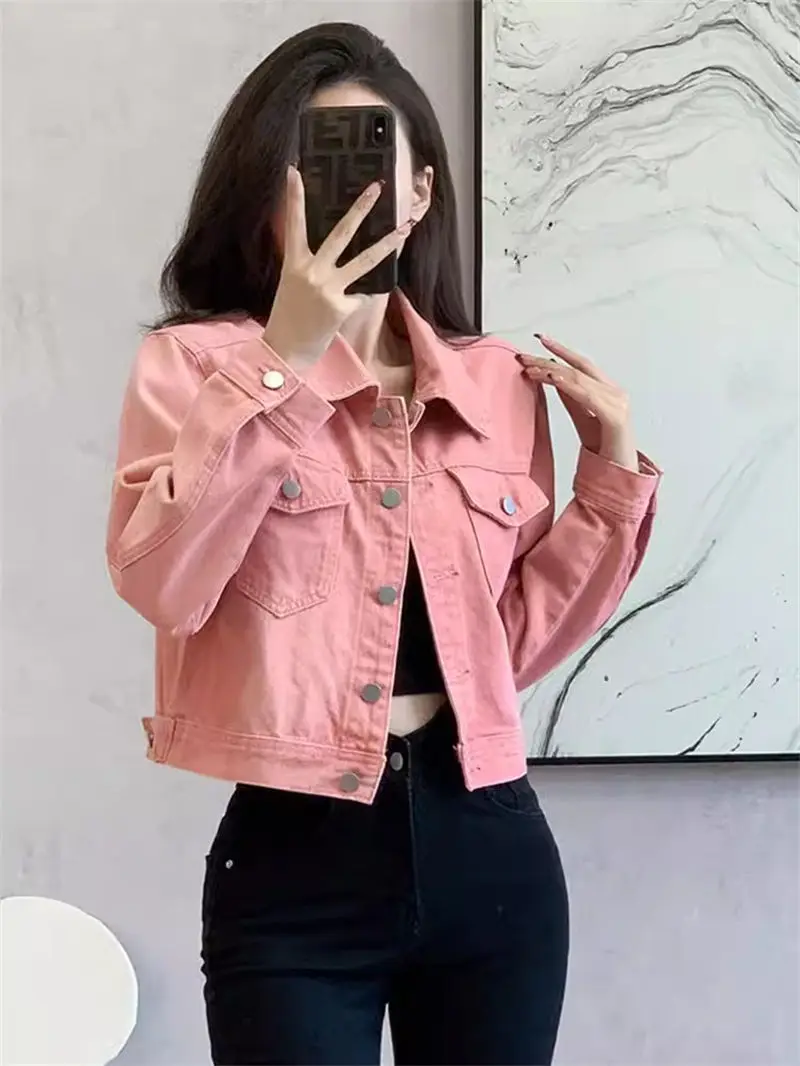 Pink Denim Jacket Womens 2024 Spring And Summer New Fashion Sweet Girl Korean Jeans Top Trend Mujer Chaqueta K1772