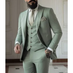 3 Piece Suits (Jacket+Vest+Pant) Sage Green Men's Slim Fit Wedding Groom Tuxedos Prom Formal Male Party Blazers