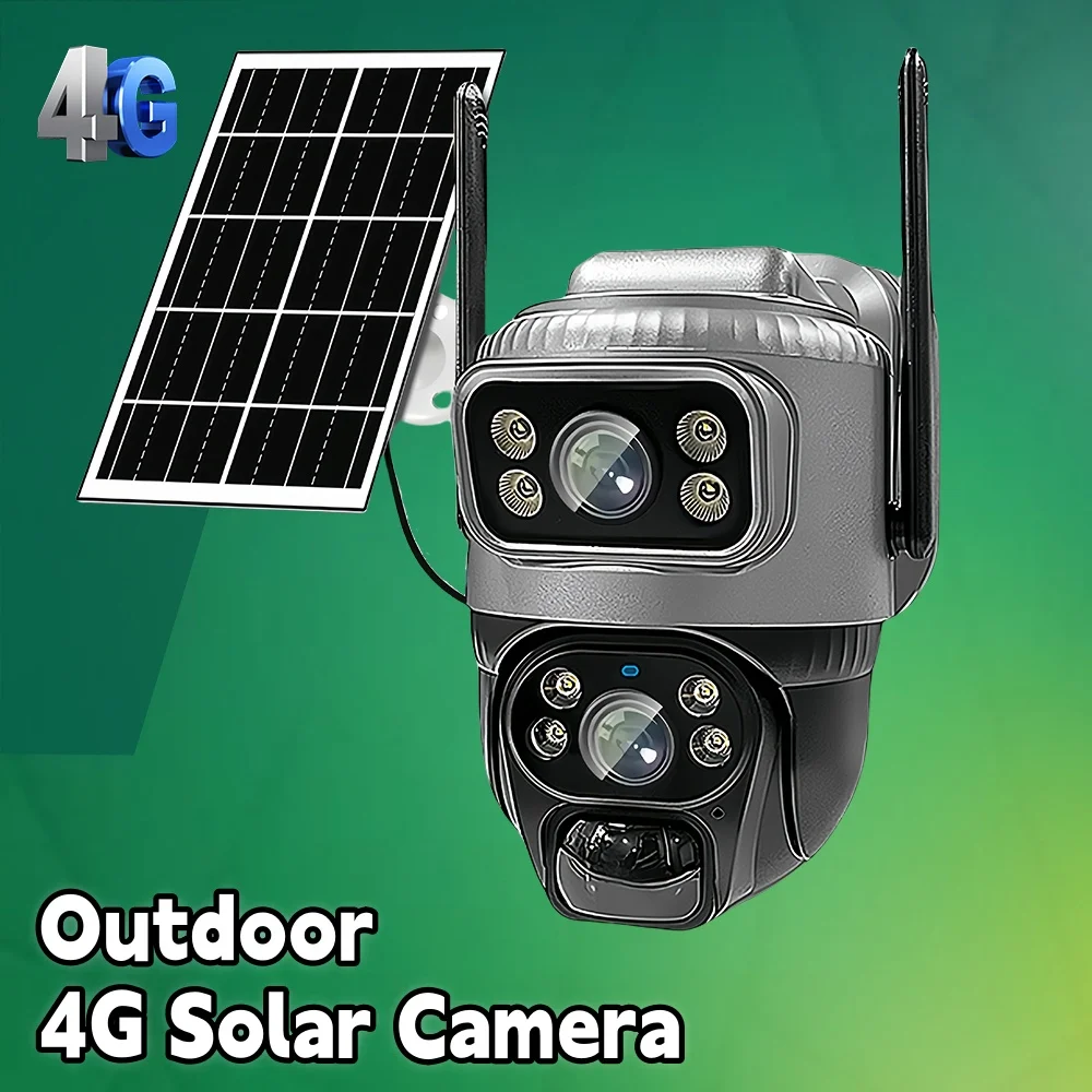 

4G Solar Camera Outdoor Dual Lens 8MP 4K PTZ IP Security Camera with Solar Panel CCTV Built-in Battery Auto Tracking Cam V380Pro