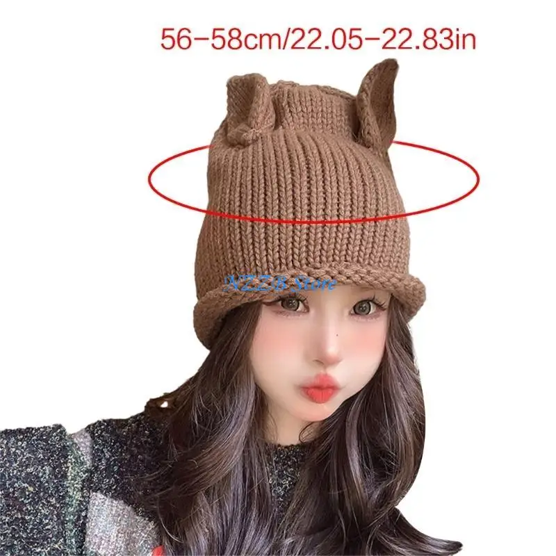T21F قبعة دلو الأذن الجميلة للفتيات القبعات هدية لصديق قبعة صغيرة كروشيه ناعمة #6