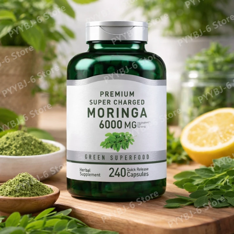 

Moringa Oleifera Supplement 6000mg Concentrated Leaf Extract Supports Overall Health & Wellness Non-GMO 240 Capsules for adult