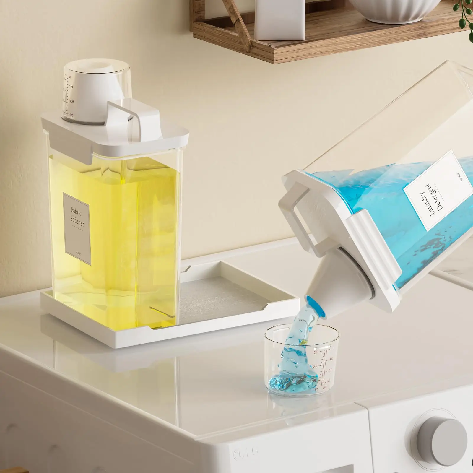 2 عبوة من موزع منظفات الغسيل السائل، حاويات صابون الغسيل سعة 61 أونصة، موزع مسحوق الغسيل البلاستيكي الشفاف لغرفة الغسيل