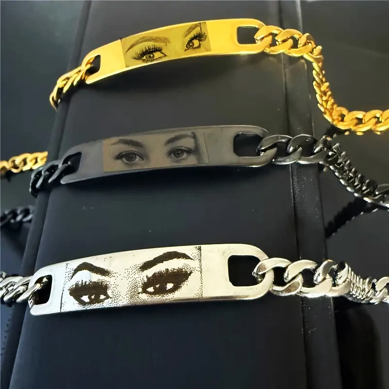 مخصص نقش العين صورة سوار الكوبي ربط سوار للرجال النساء الأزواج الذكرى مجوهرات شخصية هدية عيد ميلاد