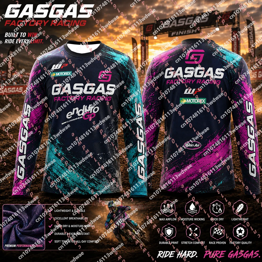 Gasgas Factory Racing Langarmtrikot Herren Motocross Offroad-Shirt Schnelltrocknend Dirt Bike Enduro Oberteil Motorradrennfahrer