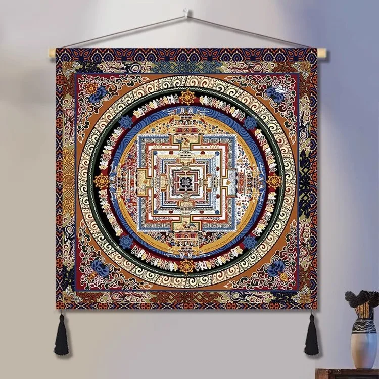 Xizang Nepal Thangka Hanging Cloth Tibetan Mandala Buddhist Niche Decorative Cloth Entrance Jucai Mandala Square Mural