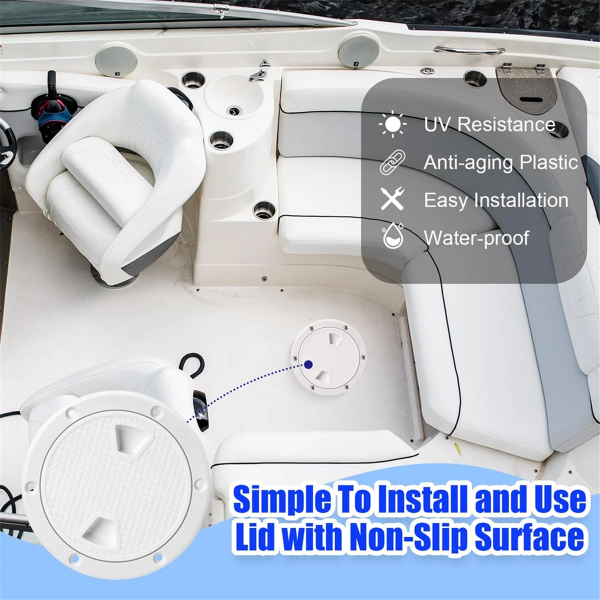 3Pack Boat Hatch White Circular Non Slip Inspection Hatch Boat Detachable Deck Hatch Cover 4inch with Screw Boat Parts