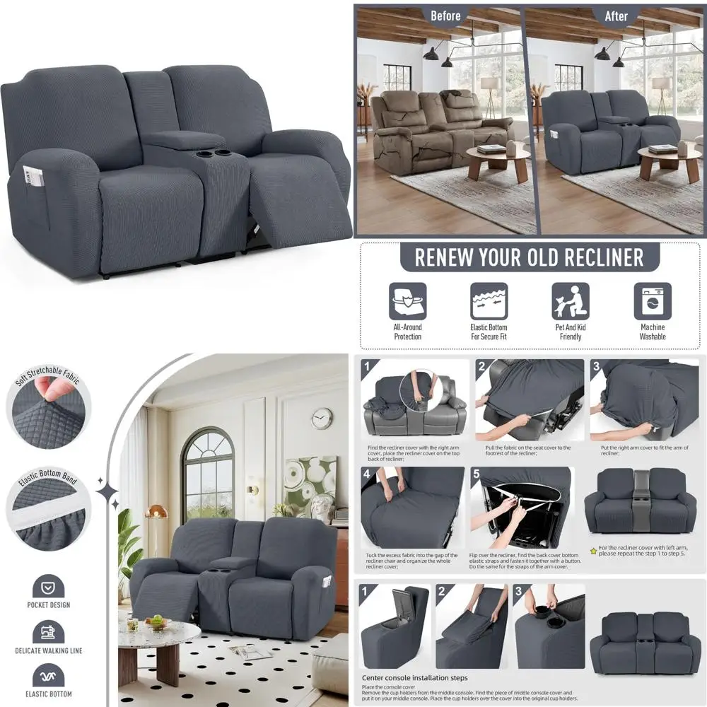 

Эластичный жаккардовый чехол на сиденье с откидной спинкой и средней консолью, чехол на 2-местный диван для откидных диванов, прочная защита для дивана