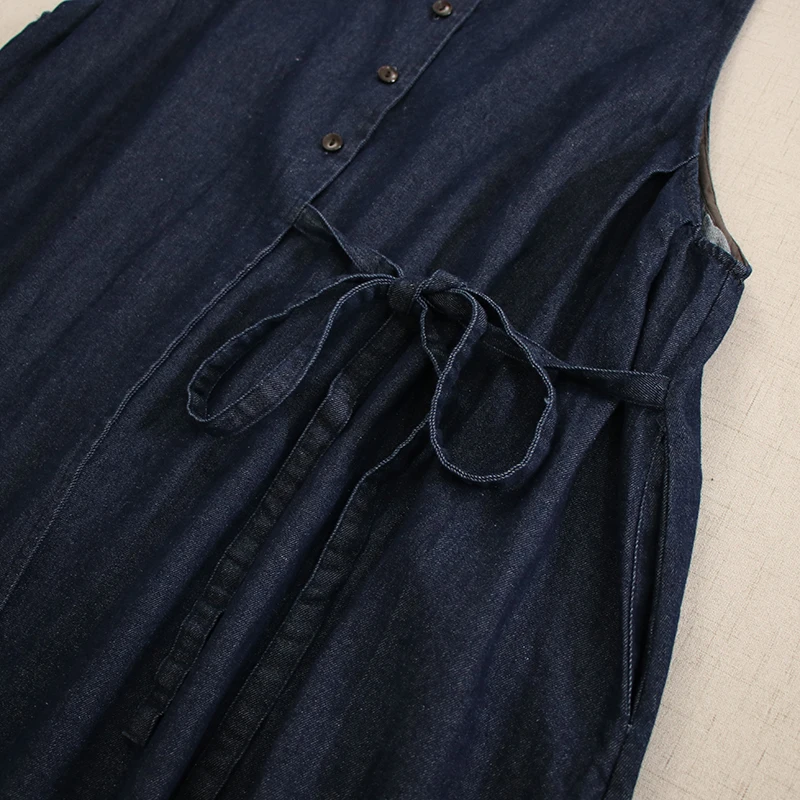 Autunno New Japanese Mori Girl Vintage asimmetria Denim Blue Tank Dress donna Retro Casual Jeans larghi gilet abiti Outwear