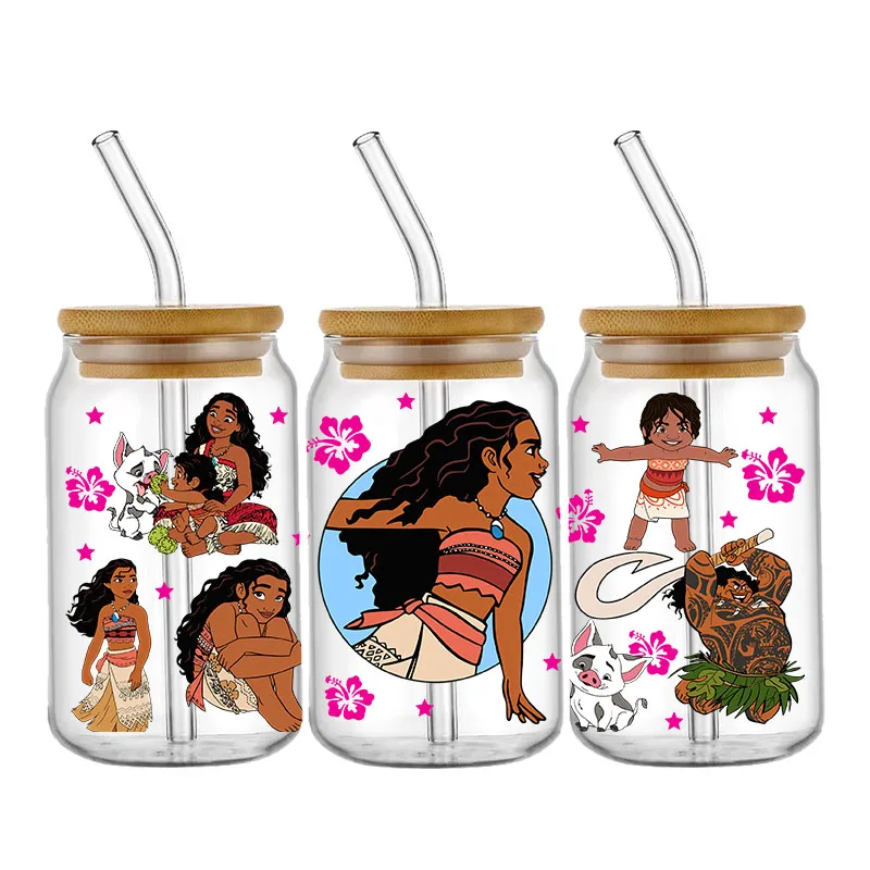 Disney Moana 2 Princess Ocean Adventure Princess UV DTF Sticker DIY Waterproof Decals For 16oz Glass Coffee Cup Sticker