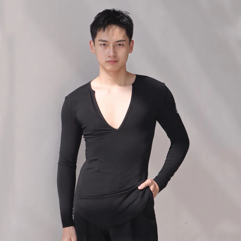 2024 Latin Dance Costumes For Men Adult National Standard Dance Dress New Loose V-Neck Shirt Latin Dance Practice Clothes SL4081