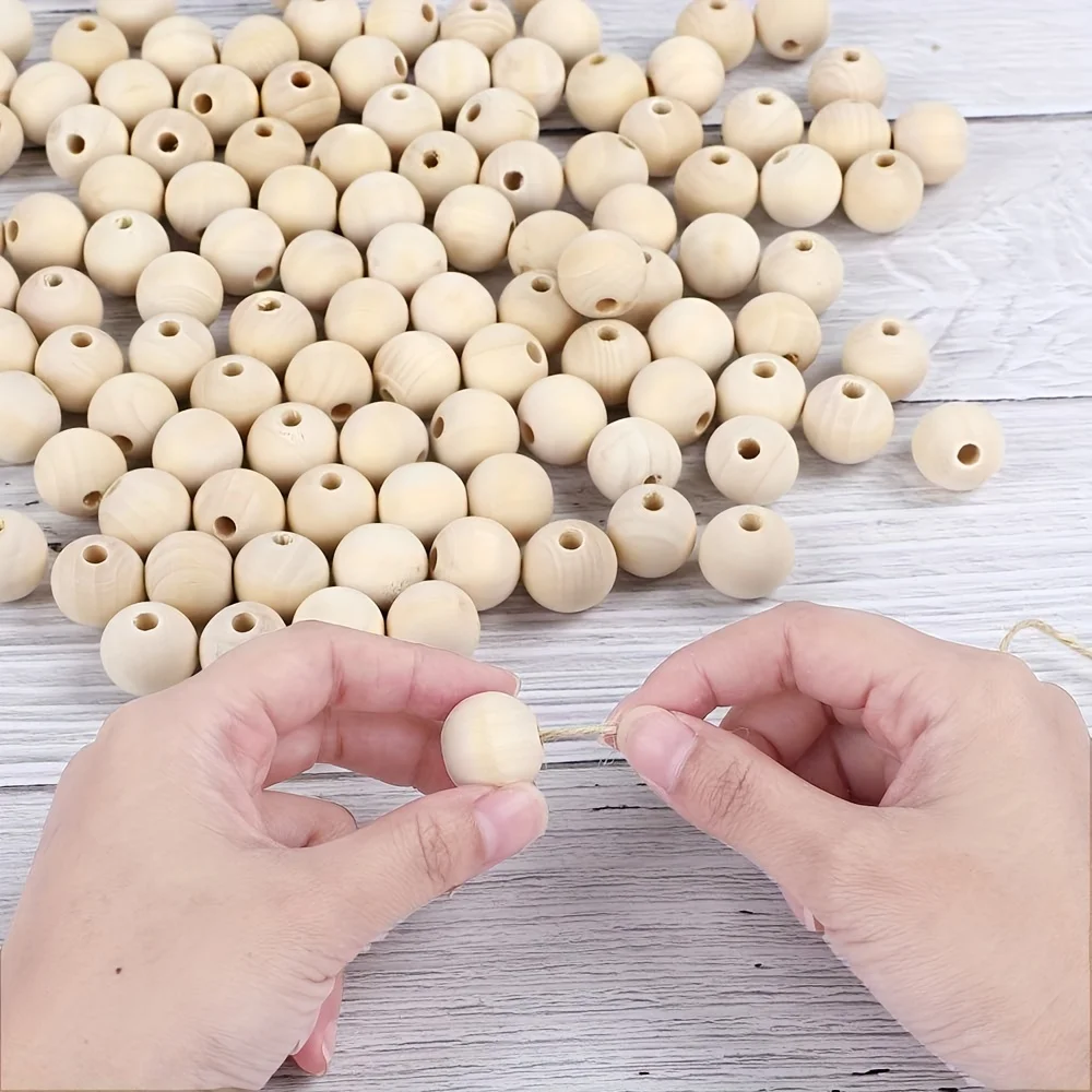 100Pcs 16mm/0.63in Wood Beads Round Ball Wooden Loose Beads Unfinished Wood Spacer Beads for Craft-Making