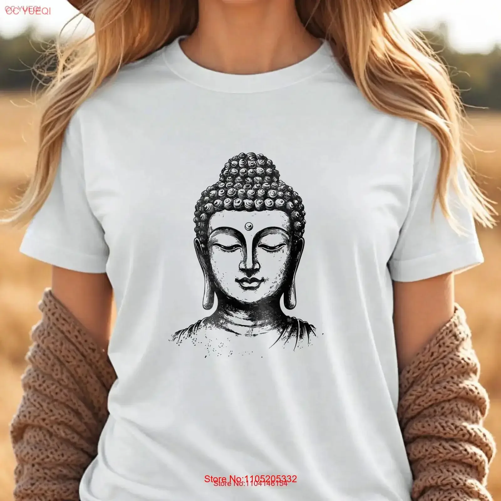 Buddha Illustration T Shirt Mindfulness Yoga Apparel vintage Washed Unisex homme Casual Stretched Slightly fashion Comfortable