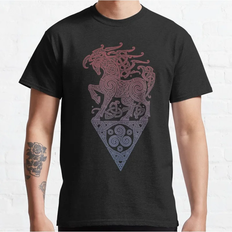 

SLEIPNIR Nordic Runes Celtic Knots Valhalla Viking style Norse Mythology God Graphic T Shirts large size Adult tops S-6XL