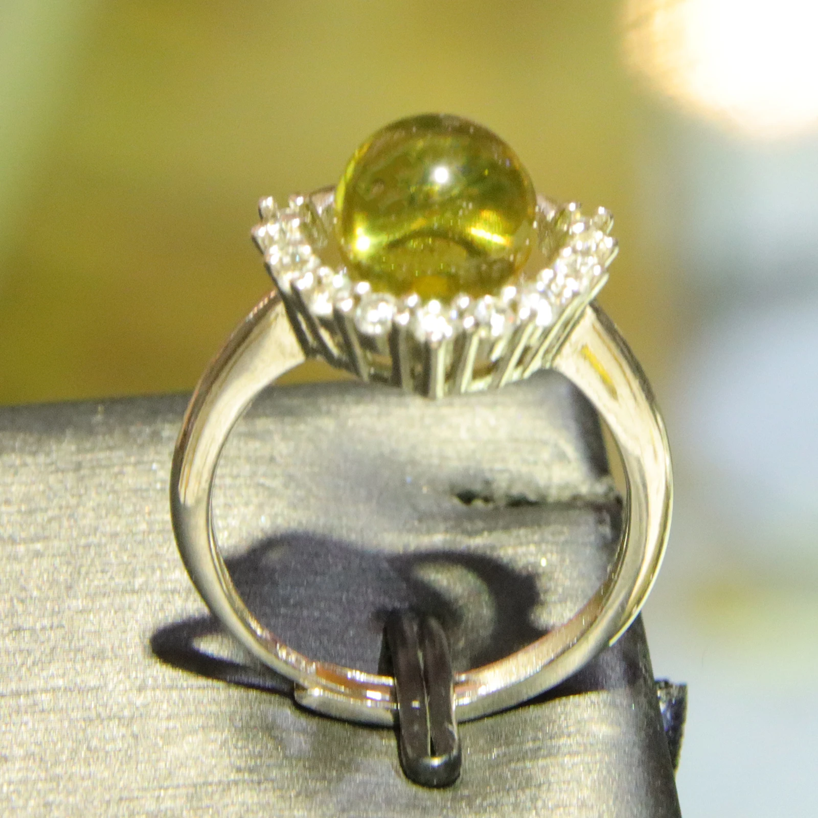 

Romantic Gift for Her Crown Design Adjustable Ring 8mm Blue Amber with Zircon Stone Simulated Silver Love Promise Jewelry