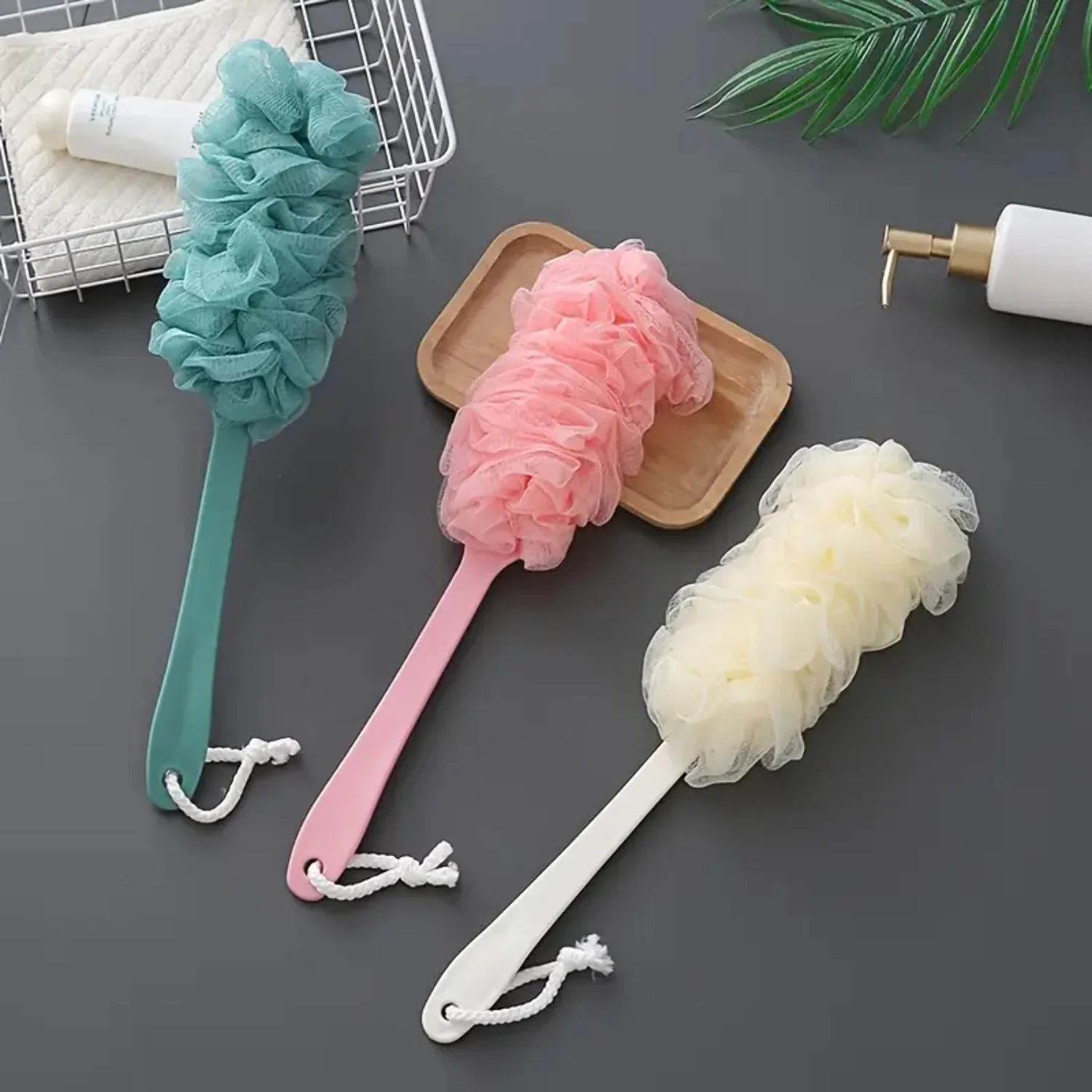 Long Handle Shower Brush Loofah Sponge with Mesh Scrubber for Exfoliating Massage - Bath Accessories for Body Back Skin