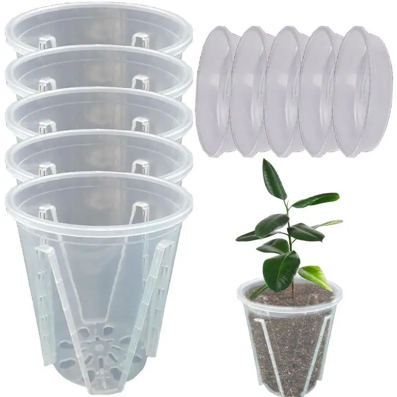 

5PCS Orchid Pot Transparent Flower Potted Phalaenopsis Orchid Green Planter With Drainage Holes Indoor Outdoor Flower Pots