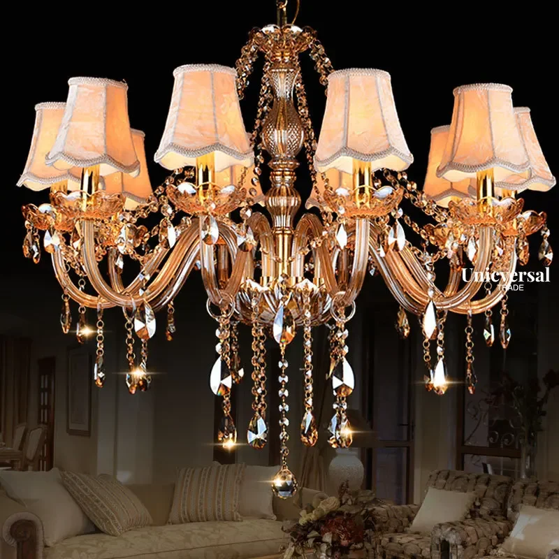 European Cognac  Amber  Clear  Anthracite  Gold  White Crystal Chandelier for Living Room Bedroom Hotel Candle Chandelier