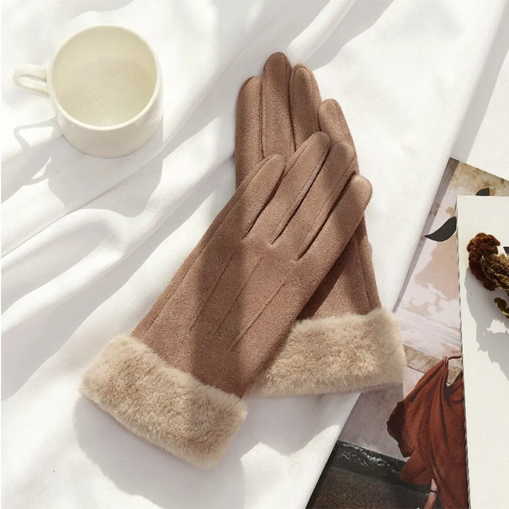 

1Pair Winter Touch Screen Gloves Women Elegant Thicken Fleece Lined Warm Windproof Hand Protection Gloves for Skiing Driving