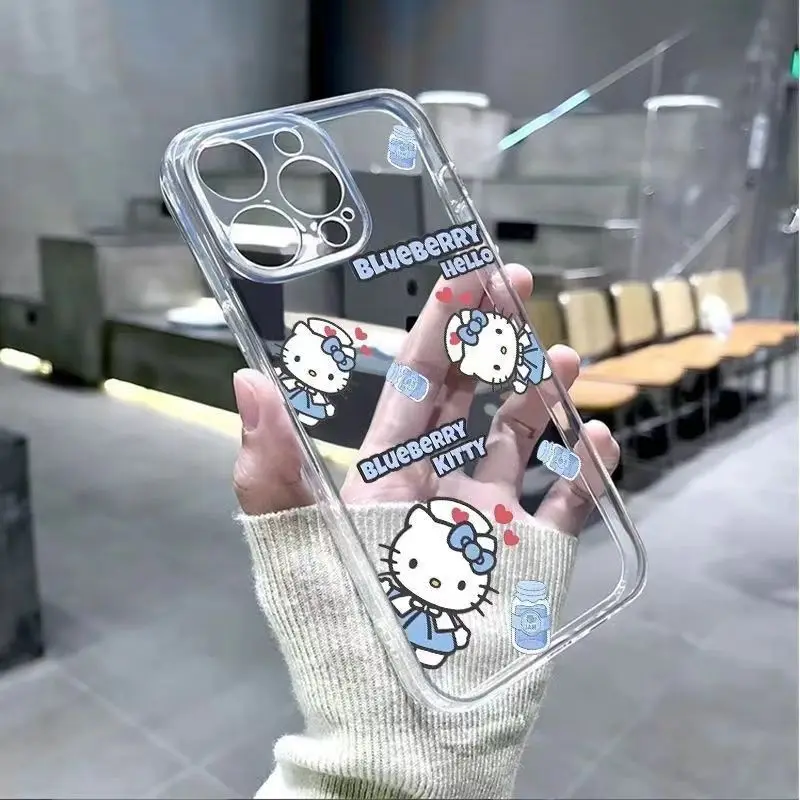 Sanrio Hello Kitty Blue Uniform Phone Case For iPhone 15 14 13 Pro Max 11 12 13 Pro X XR XS MAX 7 8 Plus Y2K Soft Clear Cover