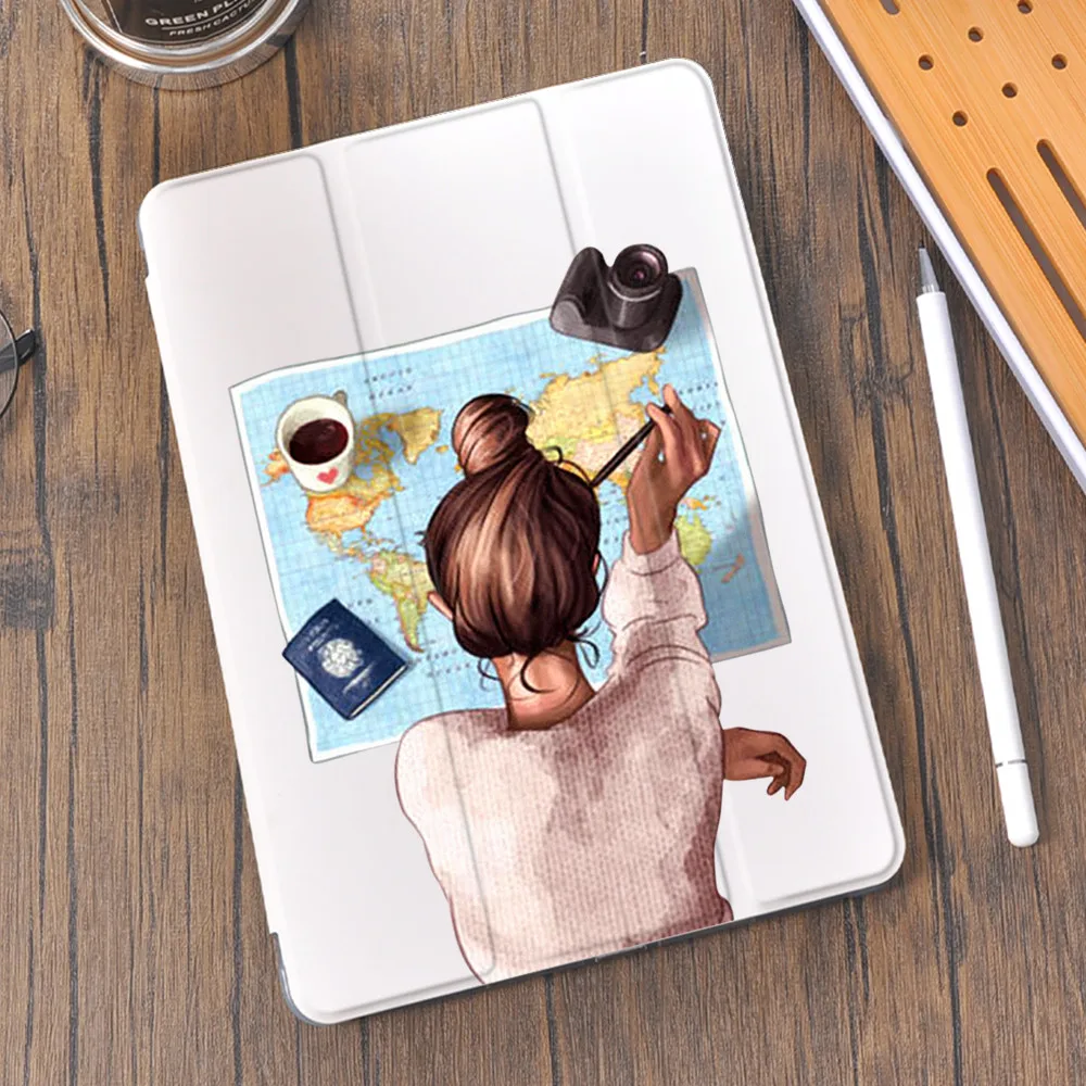 World Travel Design for iPad Air 4 Case With Pencil Holder 10.2 8th 2020 7th Pro 12.9 11 2021 Air 4 3 2 Mini 6 5 Silicone Cover