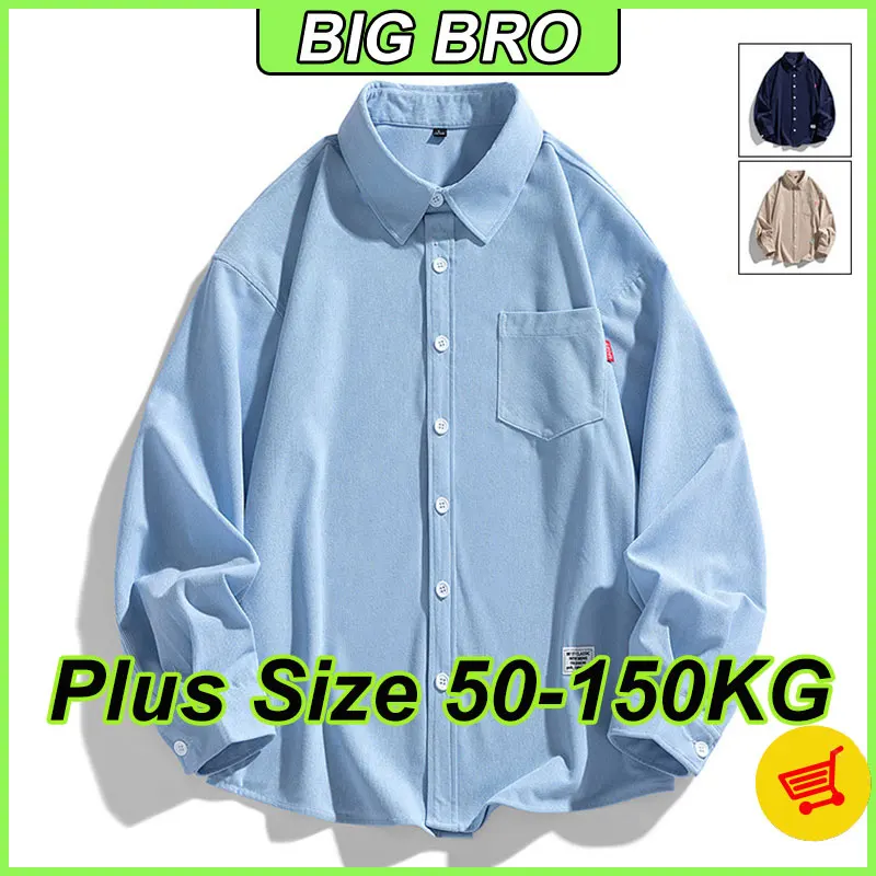 

Plus Size Men's Shirt Casual Loose Collar Long Sleeve Top Shirts with Chest Pocket Man Spring Autumn Streetwear Clothing L-9XL