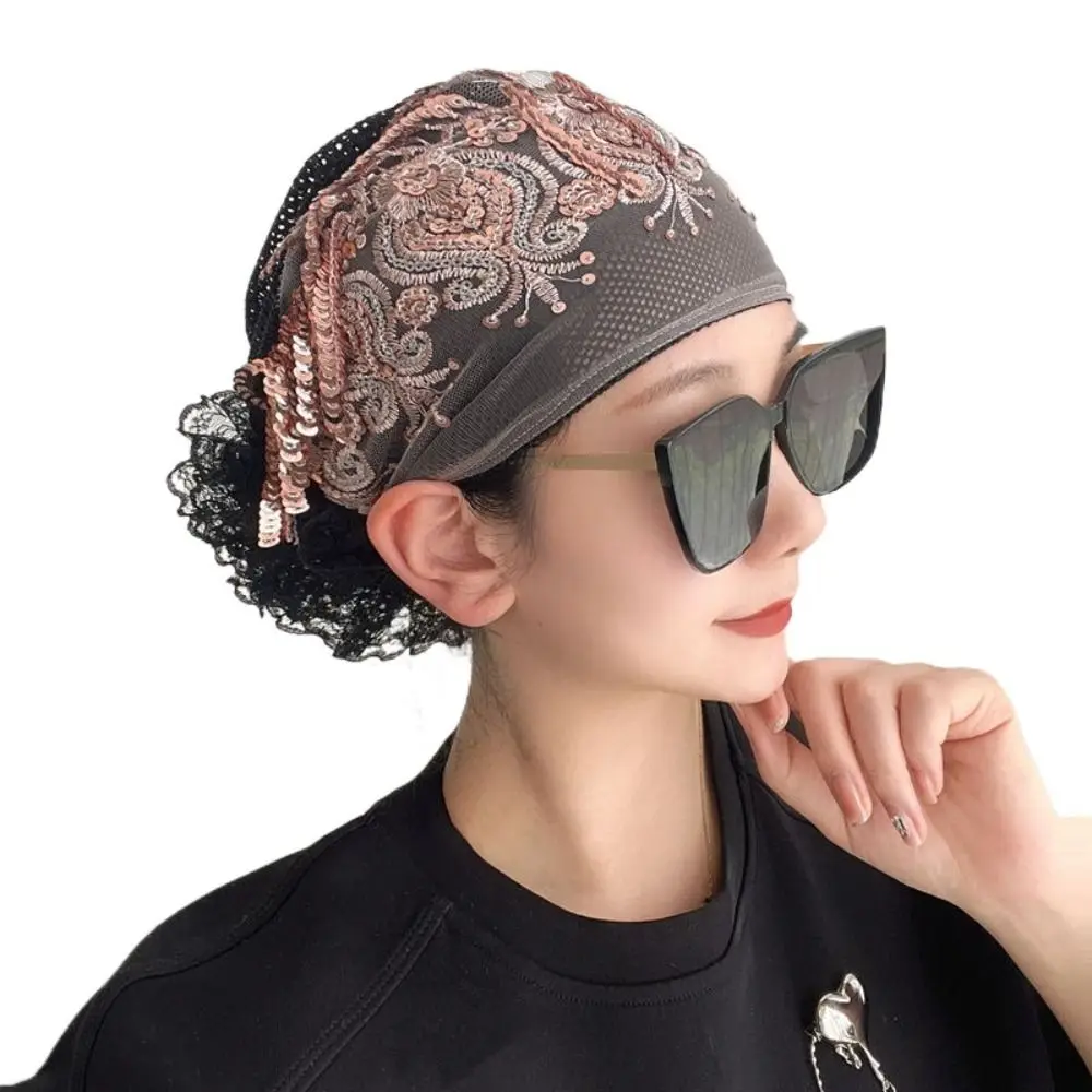 Embroidery Baotou Hat Fashion Flowers Breathable Muslim Cap Summer Lace Prayer Hat Women image 6